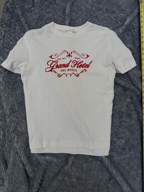 H&M White Tee with Red 'Grand Hotel' Script